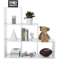 Songmics Bibliothèque, Étagère Escalier, Cloison Séparateur, Meuble De Rangement, 6 Compartiments, Pour Bureau, Salon, Chambre, Blanc 97,5 X 29 X 97,5 Cm