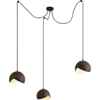 QAZQA Suspension design noire avec abat-jour imprimé bois et verre opale 3 lumières - Tulip