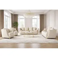 AEA Elegantes Beiges Wohnzimmer-Set Designer 3-Sitzer Polstersessel 4tlg