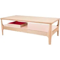 Padiro Table basse , rectangulaire, 120 x 60 x 40 cm - Couleur frêne/rose - MDF avec placage en frêne - Pieds en bois massif - Avec compartiment de rangement