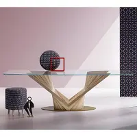 AEA Luxuriöser Transparenter Esstisch Designer Glasplatte Holzgestell