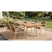 AEA Modernes Gartenset Esstisch 6 Stühle Beige Holz Geflecht Terrasse
