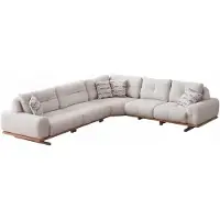 AEA Modernes Weißes L-Form Ecksofa Stoff Holz Wohnzimmer Couch