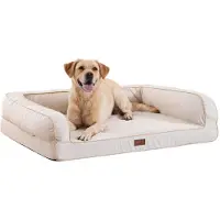 Emme Lit pour chien, mousse à mémoire de forme orthopédique, imperméable, lavable, avec bordure, couleur beige, dimensions : 91 x 71 x 23 cm