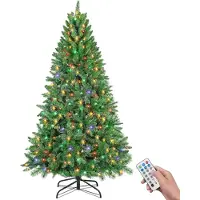 Nikcorp Arbre de Noël artificiel avec 300 lumières LED multicolores, 180 cm, couleur verte