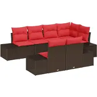 vidaXL Ensemble de canapé de jardin , 7 pièces, en polyrotin, couleur marron et rouge