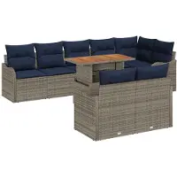 vidaXL Ensemble de canapés de jardin , 9 pièces, 8 places, gris et bleu marine