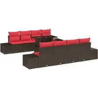 vidaXL Ensemble de canapés de jardin , 7 pièces, 6 places, marron et rouge, en résine tressée