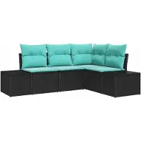vidaXL Ensemble de canapés de jardin , 4 pièces, noir et turquoise, en résine tressée