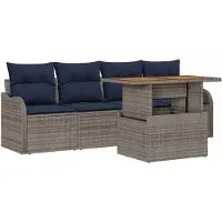 vidaXL Ensemble de salon de jardin , 5 pièces, gris et bleu marine