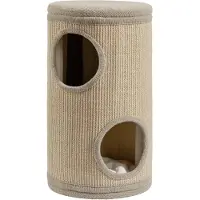 Fudajo Forest : Cabane pour chat, couleur jaune-camel, hauteur 61 cm, diamètre 35 cm, comprenant un coussin. Cabane pour chat avec 2 entrées