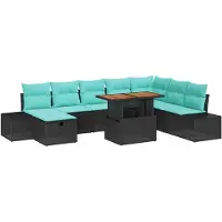 vidaXL Ensemble de canapés de jardin , 9 pièces, noir, en résine tressée