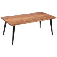 Meublorama Table basse NERA 110 cm en bois massif d'acacia avec pieds métal noir – style industriel