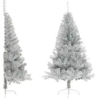 Syfax Semi-sapin de Noël artificiel avec support Argent 120 cm PET