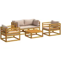 Syfax Ensemble de salon de jardin modulaire, composé de 5 pièces, en bois d'acacia massif, finition naturelle