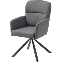 SUGIFT Chaise de cuisine rembourrée, ergonomique, chaise de salle à manger pivotante à 360°, tissu en lin, accoudoirs, couleur gris | Pieds en métal | Assise rembourrée de 10 cm | 57x63x93 cm
