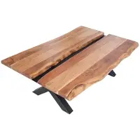 Meublorama Table basse ORKAN 105 cm en bois d'acacia massif et métal noir