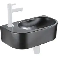 Qeramiq Fuente pack lave-mains – 40 x 21,5 x 12 cm – céramique noir mat – perçage à gauche – robinet blanc mat SW1209556/SW696206/SW696216/SW1210972