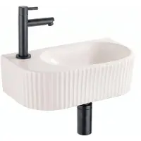 Qeramiq Fuente pack lave-mains – demi-rond – 40 x 22 x 12 cm – perçage à gauche – robinet noir mat – cannelé SW1449880/SW696199/SW696210/SW696235