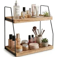 Merkloos Omgoods - Organisateur à café en bois - Rangement de cuisine avec étagère à deux niveaux pour le café et les épices