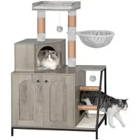 Sonstiges Arbre à chat avec meuble pour litière, 121 cm, couleur gris-beige