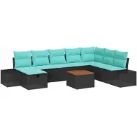 vidaXL Ensemble de salon de jardin , 9 pièces, noir, en résine tressée