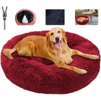 Sonstiges Lit pour animaux de compagnie, moelleux, lavable, rond, couleur rouge vin, taille 4XL - 110 cm