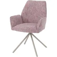 Mendler Chaise de salle à manger HWC-G67, chaise de cuisine, pivotante, avec système de réglage automatique, revêtue en chenille (410g/m²), structure en métal, couleur crème, assise rose