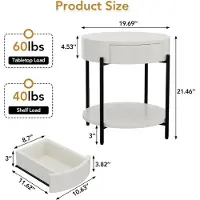 StarTech.com Table d'appoint ronde - Table basse - Tiroir - 2 niveaux - Bois vintage - Pieds en métal - 50 x 55 cm - Blanche