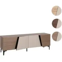 Mendler Meuble TV HWC-Q83, meuble bas TV avec portes, structure 3D, compartiments de rangement, en MDF mélaminé, dimensions 55x160x42 cm, aspect noyer clair