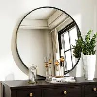 Merkloos Miroir rond noir de 80 cm, avec un cadre en aluminium moderne