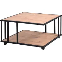 Merkloos Table en bois carrée, montée sur roulettes, avec une étagère de rangement