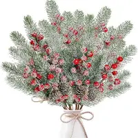 OEM Faux branches de baies, givrées de neige - Décoration pour branches de sapin - Lot de 6 pièces