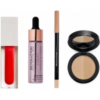 Revolution Trousse Maquillage - - Coffret 4 pièces - Sourcils Taupe bi-color - Eyeliner Nude Ivory - Highlighter Ethereal