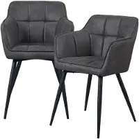 En.casa Ensemble de 2 chaises de salle à manger "Birmingham" avec accoudoirs, revêtues d'un similicuir velours, couleur gris foncé