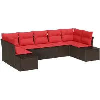 vidaXL Ensemble de canapés de jardin , 7 pièces, couleur marron et rouge, en polyrotin
