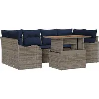 vidaXL Ensemble de salon de jardin , 7 pièces, gris et bleu marine