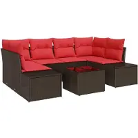 vidaXL Ensemble de salon de jardin , 8 pièces, en résine tressée beige et rouge
