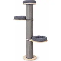 Relaxdays , arbre à gratter, 3 plateformes, avec coussin, hauteur x profondeur : 187 x 46 cm, poteaux en sisal, système anti-basculement, tour pour chat, gris/naturel