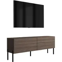 3Xeliving Meuble TV, pieds noirs, façade en chêne "Dunin", dimensions : 140 x 32 x 52 cm