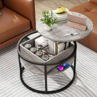Merkloos Table d'appoint ronde réglable avec espace de rangement dissimulé