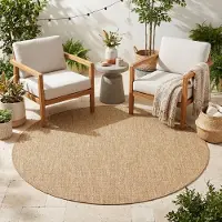 Tapiso Tapis modèle YUCANA, forme ronde, pour l'extérieur, couleur beige, idéal pour balcon, résistant aux UV, dimensions 160 x 160 cm