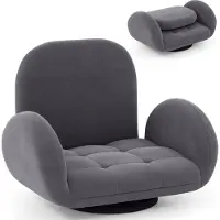 Costway Fauteuil de sol pivotant avec dossier et accoudoirs réglables, Canapé de sol pliable, Fauteuil de sol avec assise rembourrée, Fauteuil de relaxation Gris
