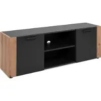 CALICOSY - Meuble TV 2 portes, 2 niches ouvertesReproduction gris anthracite et chêne artisan L138 cm - LUMA