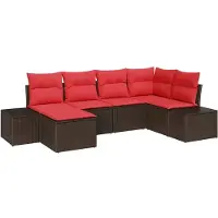 vidaXL Ensemble de salon de jardin , 6 pièces, en polyrotin, couleur marron et rouge