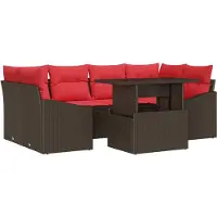vidaXL Ensemble de canapé de jardin , 7 pièces, en résine tressée, couleur marron et rouge