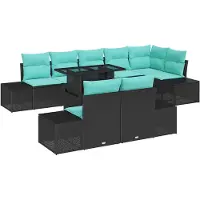 vidaXL Ensemble de canapés de jardin , 9 pièces, 8 places, noir et bleu, en résine tressée