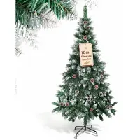 Peviasot Arbre de Noël , 180 cm, artificiel, avec effet neige, 500 embouts, 28 cônes de sapin, sapin artificiel avec support en métal