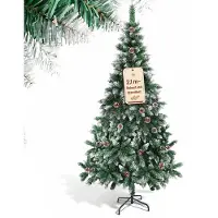 Peviasot Arbre de Noël artificiel , 210 cm de haut, avec effet neige, 750 branches, 35 cônes de sapin, sapin artificiel avec support métallique