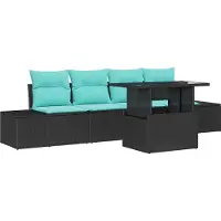 vidaXL Ensemble de salon de jardin , 5 pièces, 4 places, noir et turquoise